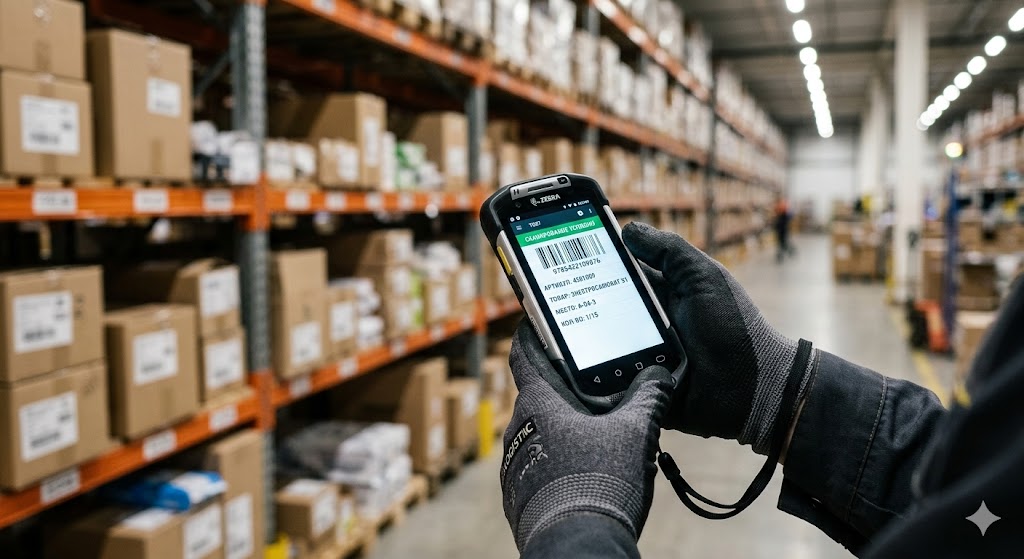 Работник склада использует терминал сбора данных, подключенный к бесшовной Wi-Fi сети.jpg Работник склада использует терминал сбора данных, подключенный к бесшовной Wi-Fi сети.jpg