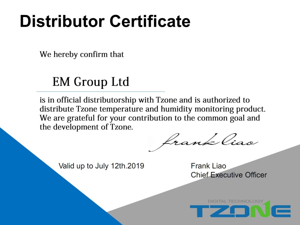 Сертификат дистрибьютора TZone
